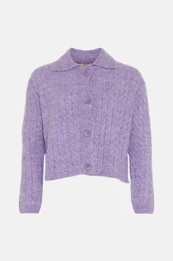 Hot Oasis Button Detail Cable Detail Crop Cardigan Pale Orange