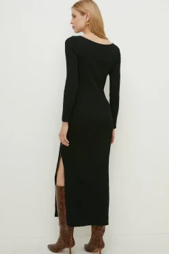 Discount Oasis Button Detail Corset Knitted Midi Dress Black