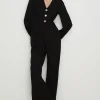 Hot Oasis Button Detail Crepe Jumpsuit Black