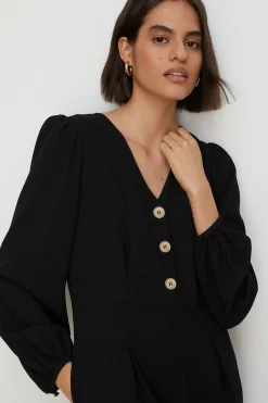 Hot Oasis Button Detail Crepe Jumpsuit Black
