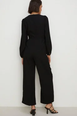 Hot Oasis Button Detail Crepe Jumpsuit Black