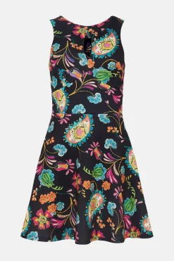 New Oasis Button Detail Printed Scuba Skater Dress Multi