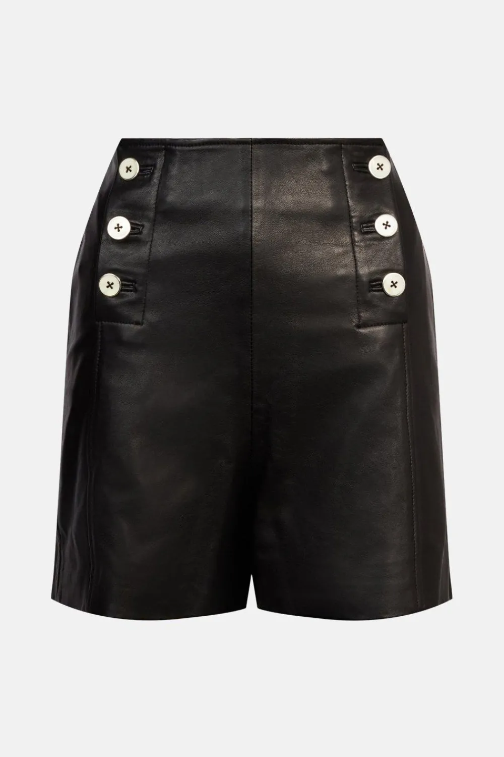 Best Oasis Button Front Leather Short Black