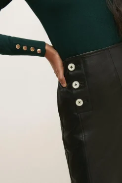 Best Oasis Button Front Leather Short Black