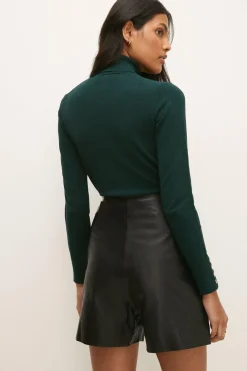 Best Oasis Button Front Leather Short Black