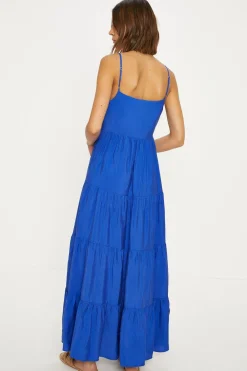 Fashion Oasis Button Front Textured Tiered Maxi Dress Cobalt