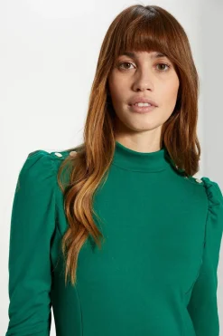 New Oasis Button Shoulder Ponte Midi Dress Green