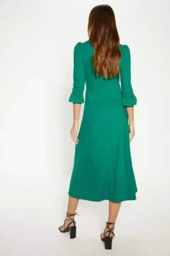 New Oasis Button Shoulder Ponte Midi Dress Green
