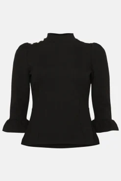 Online Oasis Button Shoulder Ponte Top Green