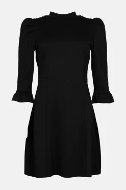 Sale Oasis Button Shoulder Skater Ponte Dress Black