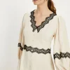Discount Oasis Button Through Lace Detail Midi Dress Ecru