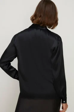 Outlet Oasis Button Through Long Sleeve Satin Shirt Black