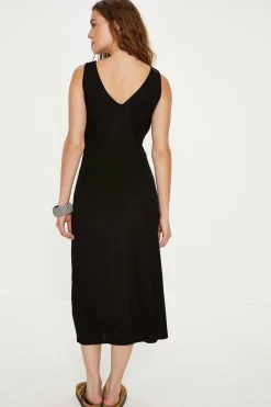 Hot Oasis Button Through Pique Midi Dress Black