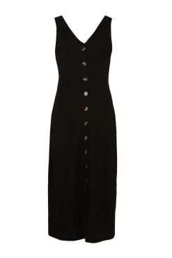 Hot Oasis Button Through Pique Midi Dress Black