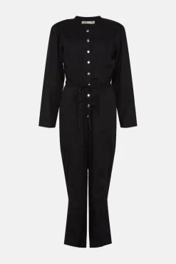 Clearance Oasis Button Through Tie Waist Tencel Jumspuit Black