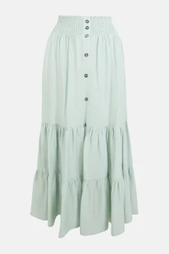 New Oasis Button Through Tiered Midi Skirt Sage