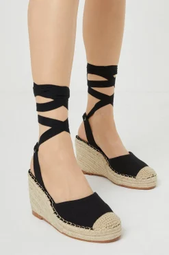 Online Oasis Canvas Espadrille Lace Up Wedge Black