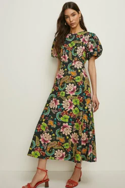 Discount Oasis Carnival Paisley Printed Puff Sleeve Dress Floral