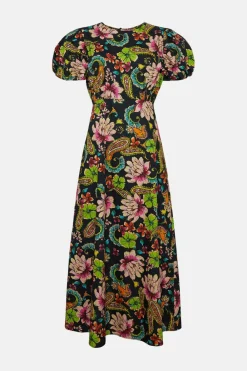 Discount Oasis Carnival Paisley Printed Puff Sleeve Dress Floral