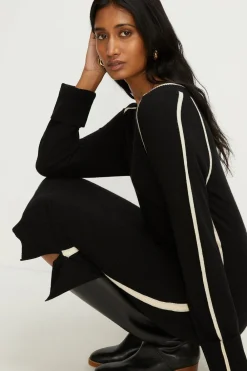 New Oasis Cashmere Blend V Neck Midi Dress Black