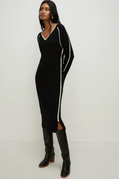 New Oasis Cashmere Blend V Neck Midi Dress Black