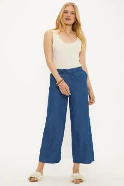 Best Oasis Chambray Drawstring Wide Leg Trouser Blue