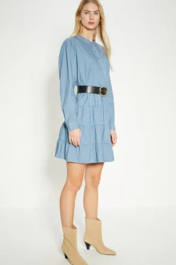 Outlet Oasis Chambray Pintuck Midi Dress Mid Wash