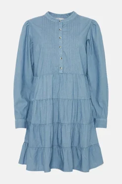 Outlet Oasis Chambray Pintuck Midi Dress Mid Wash