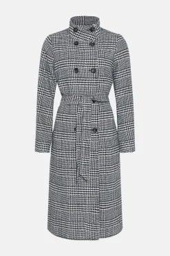 New Oasis Check Collared Top Stitch Detail Coat Black