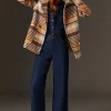 Hot Oasis Check Double Breasted Pea Coat Brown