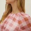 Online Oasis Check Puff Sleeve Belted Midi Dress Pink