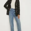 Hot Oasis Check Tweed Sequin Button Detail Blazer Black