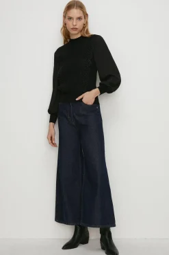New Oasis Chemical Lace Woven Mix Jumper Black