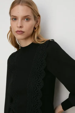 New Oasis Chemical Lace Woven Mix Jumper Black