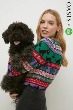 Sale Oasis Christmas Dog Jacquard Jumper Multi