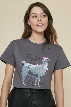 Discount Oasis Christmas Llama T Shirt Charcoal
