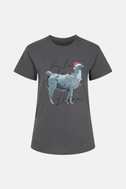 Discount Oasis Christmas Llama T Shirt Charcoal