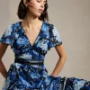 Sale Oasis Cluster Floral Lace Tiered Dobby Midi Dress Navy