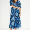 Clearance Oasis Cluster Floral Organza Wrap Midi Dress Navy
