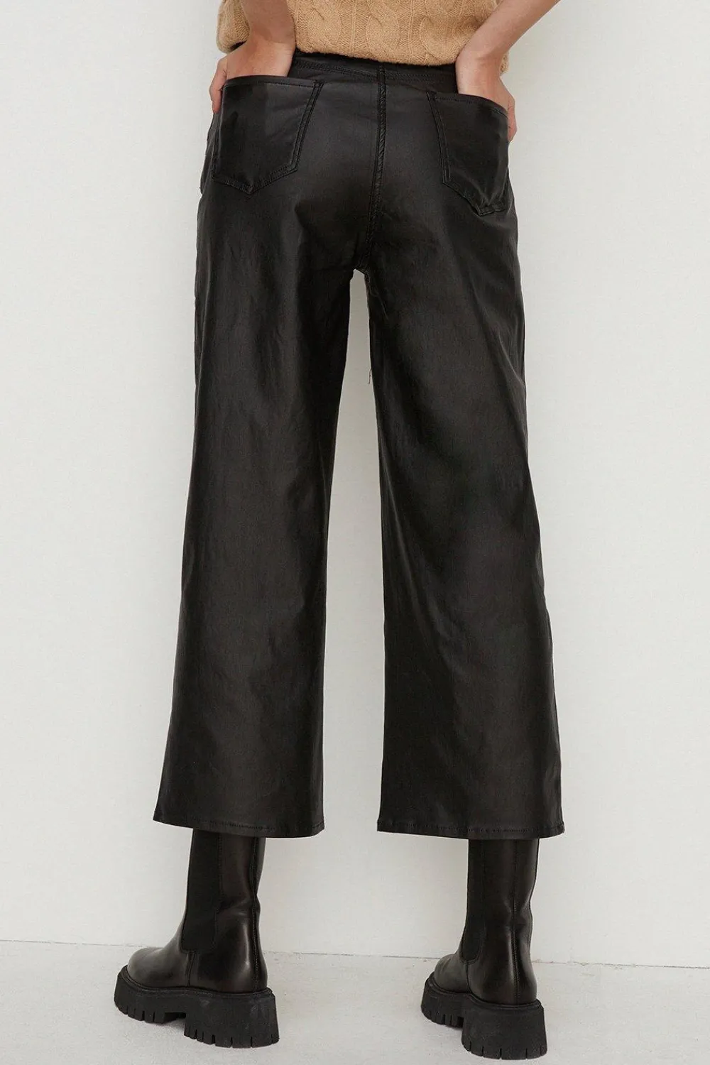 New Oasis Coated Denim Wide Leg Crop Jean Black