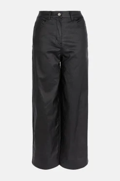 New Oasis Coated Denim Wide Leg Crop Jean Black