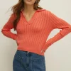 Sale Oasis Collared Cable Stitch Jumper Coral