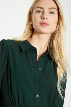 Fashion Oasis Collared Crepe Empire Seam Shirt Dress Forest