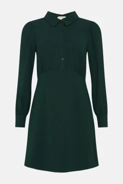 Fashion Oasis Collared Crepe Empire Seam Shirt Dress Forest