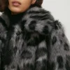 Clearance Oasis Collared Longline Animal Faux Fur Coat Grey