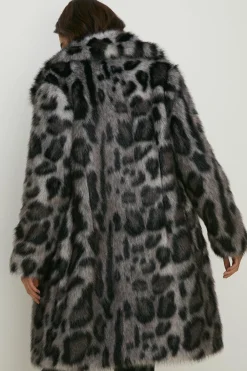 Clearance Oasis Collared Longline Animal Faux Fur Coat Grey