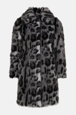 Clearance Oasis Collared Longline Animal Faux Fur Coat Grey