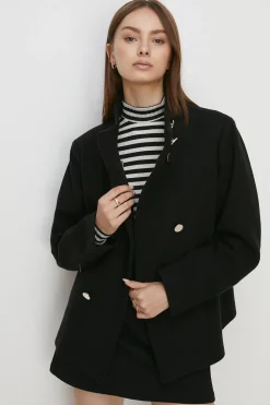 Fashion Oasis Collared Top Stitch Detail Short Coat Black
