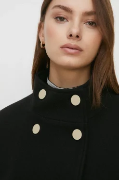 Fashion Oasis Collared Top Stitch Detail Short Coat Black