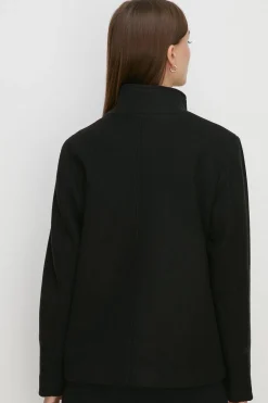 Fashion Oasis Collared Top Stitch Detail Short Coat Black